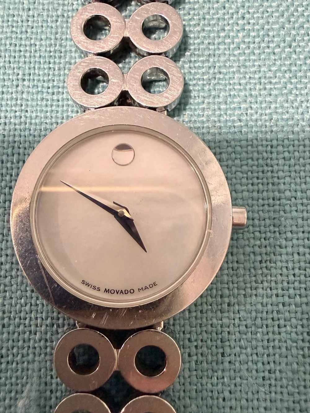 Movado Silver Women's Watch with Circular Link Bracelet